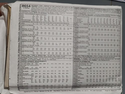McCALLS SEW PATTERN Maternity Tunic, Jumpsuit, Pants. Sz D (12-14-16) -UNCUT- - Picture 3 of 4