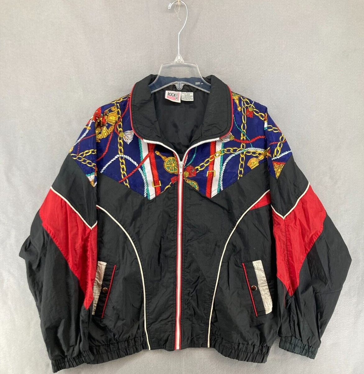 Rock Creek Hip Hop 80's Retro Patchwork Windbreaker Jacket L Rock Creek Hip Hop 80's Retro Patchwork Windbreaker Jacket L