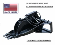 Heavy Duty Skid Steer Stump Bucket with Grapple Hydraulic MADE IN USA - WE SHIP