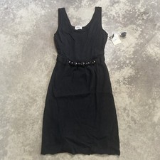 MILLY Gathered Tank Waist Beaded Dress Womens Size Small Black Office Knit NWT