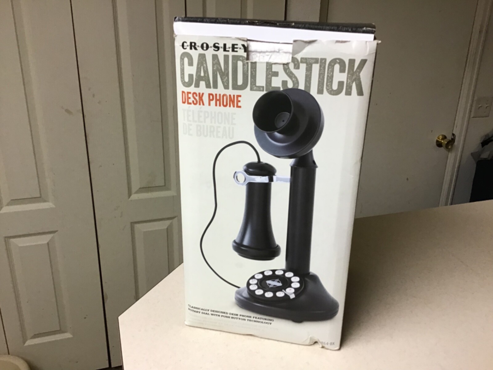 NEW CROSLEY Candlestick Phone CR64BK Black Retro Push Button 1920's