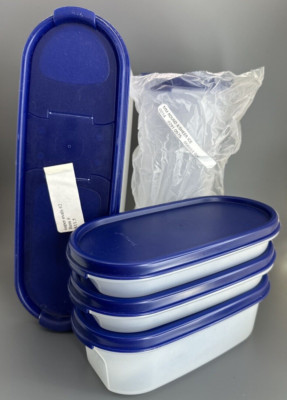 TUPPERWARE MODULAR MATES SUPER OVAL Sheer w/ Blue Seal Lids (Set of 5) VTG NEW