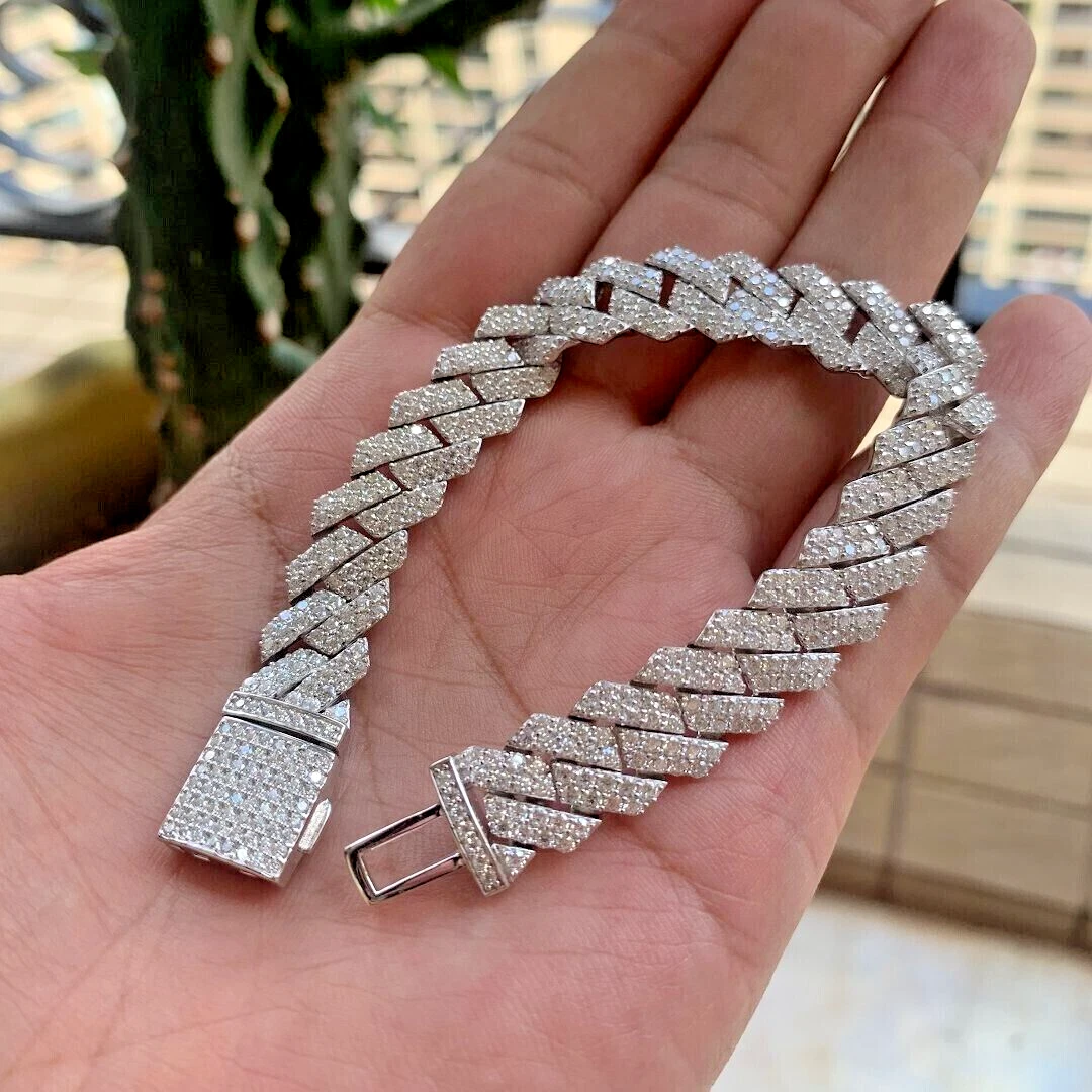 Men's Diamond Cuban Link Chain Bracelet in 14K White Gold