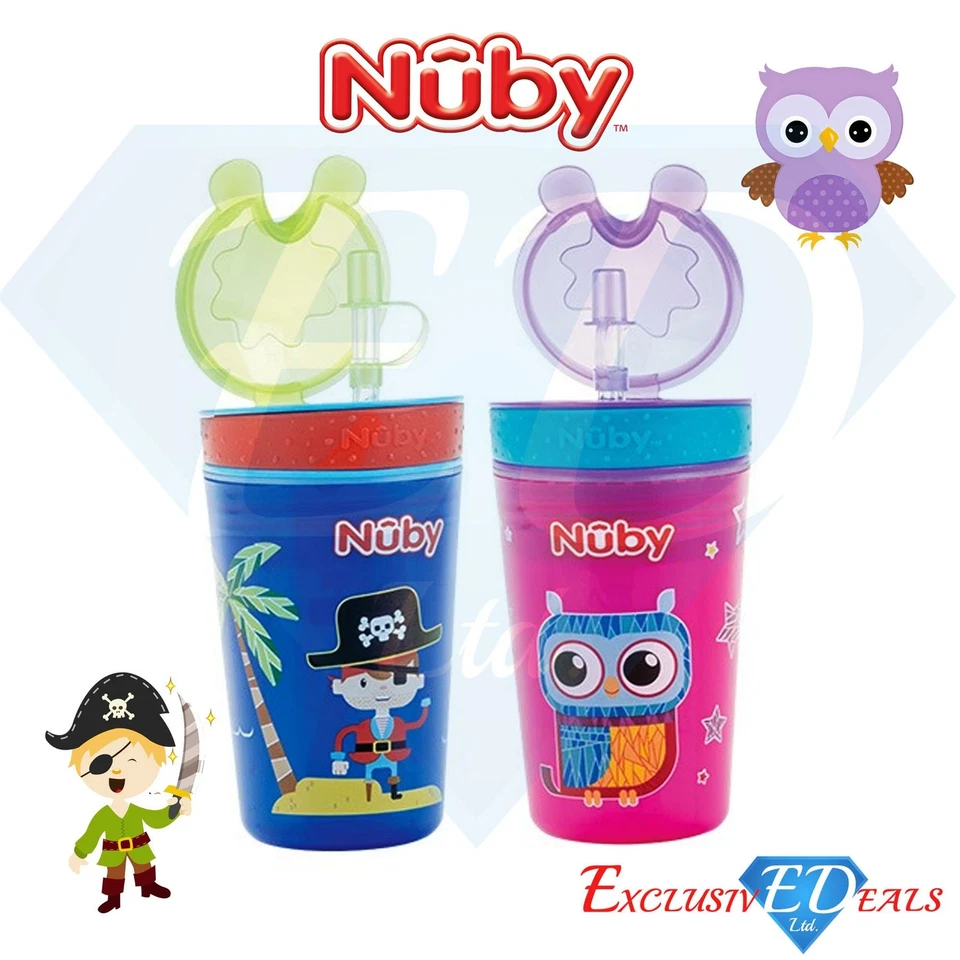 Nuby No Spill 24+M Snack & Sip mit Strohhalm 270ml farbig Cartoon Design