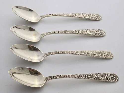 (4) S.Kirk & Son Sterling Silver REPOUSSE 5 7/8" Teaspoons NO MONO 112g