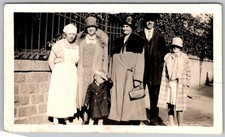 Vtg B&W Snapshot Stylish Group In Coats & Hats 1930s