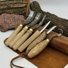 6-Piece Spoon Carving Tool Set Carbon Steel Blades Hand-Forged Woodworking Kit