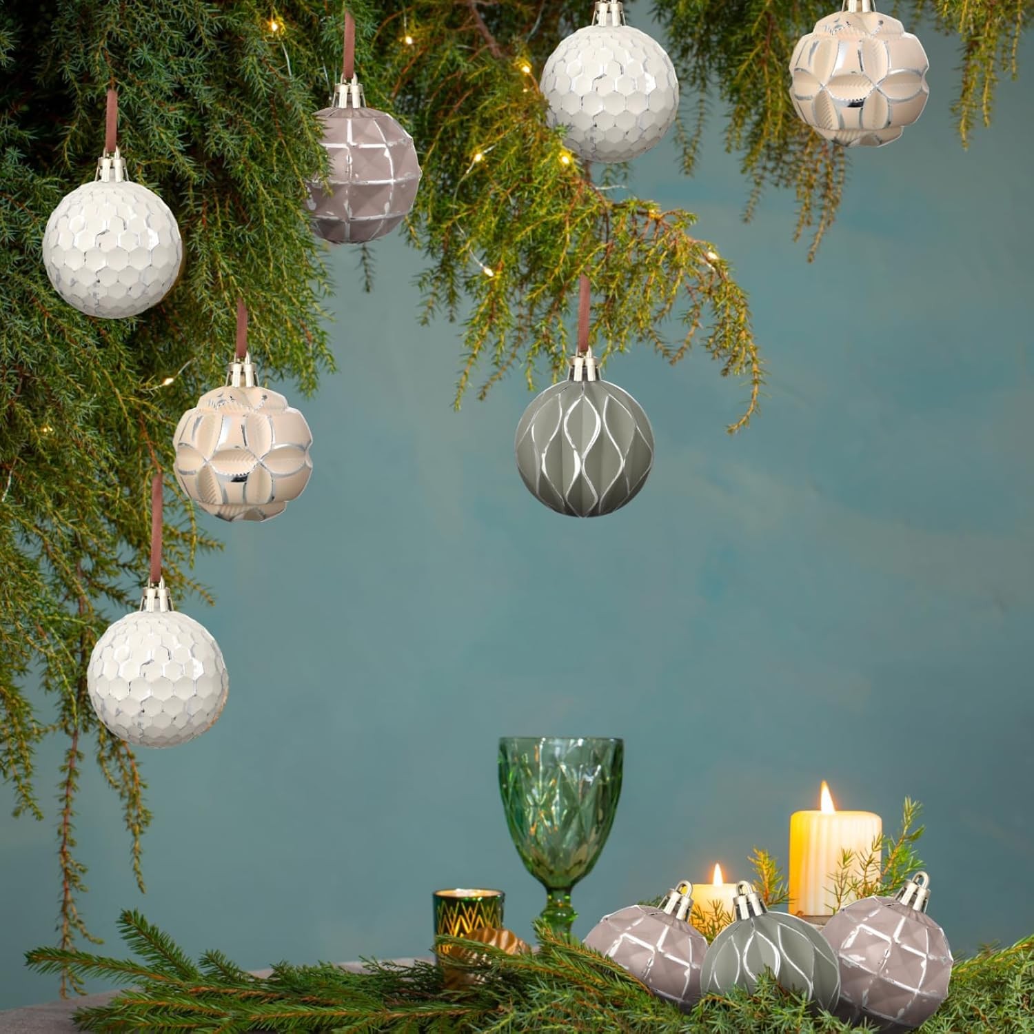 Syhood 12 Pcs Neutral Textured Christmas Ball Ornaments 2.4 Inch 