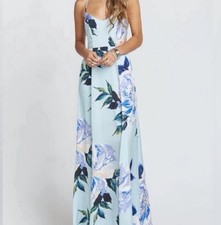 Show Me Your MuMu Light Blue Floral Maxi Dress V-Neck Backless Zip XXS