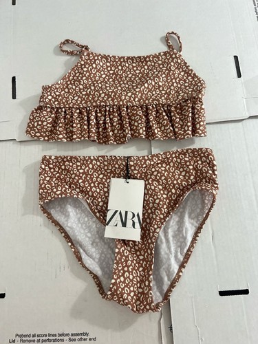 New Zara Girls 2 Piece Swimsuit Brown Leopard Print SIZE 9 TO 10 YEARS Y809 - Picture 3 of 15