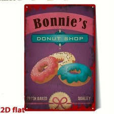 2D Flat Vintage Donut Shop Metal Wall Sign Retro Iron Plaque Rustic Wall Art