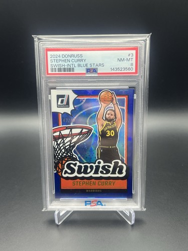 2024-25 Panini Donruss Swish Stephen Curry #3 International Blue Stars /99 PSA 8
