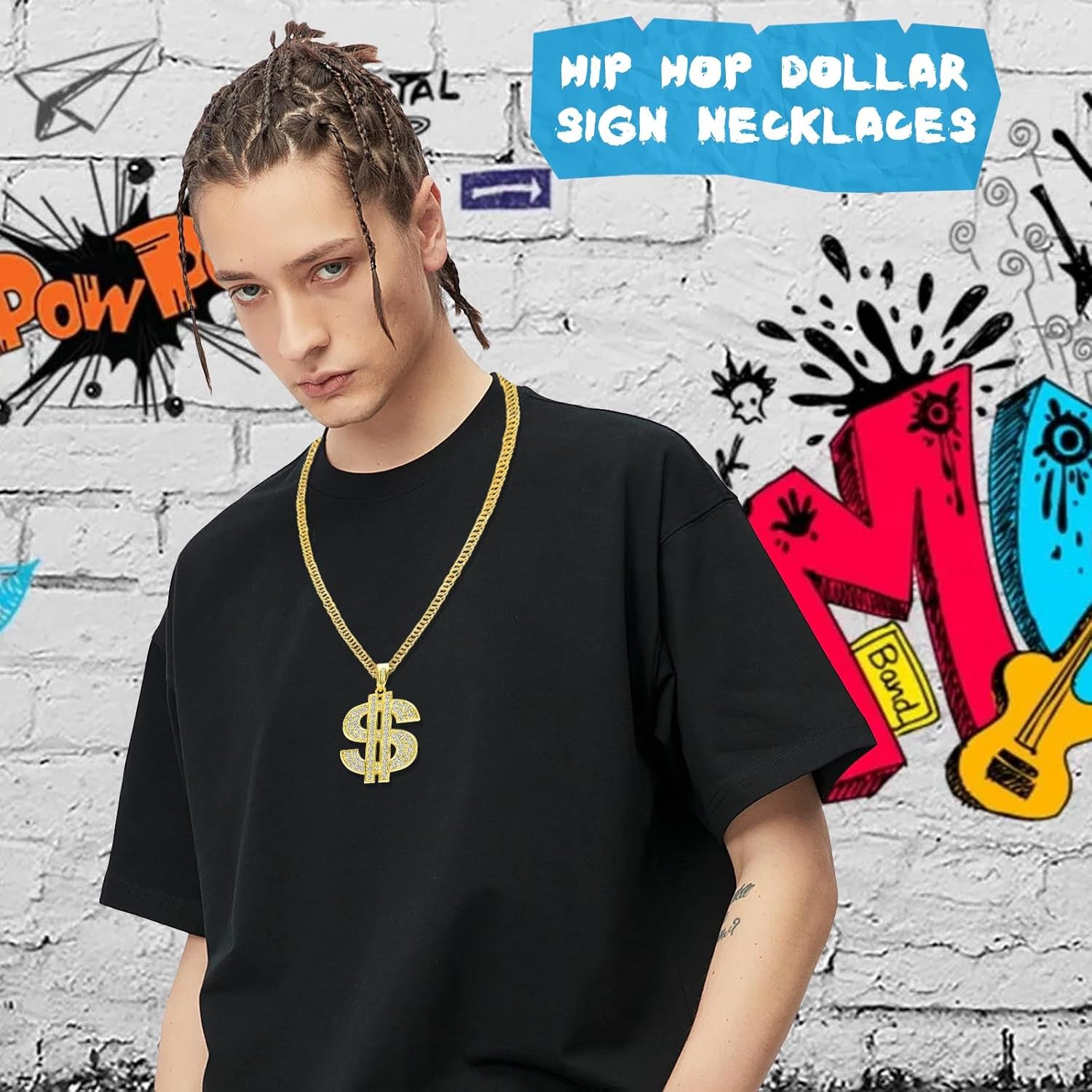 PinCute 18K Gold Plated Dollar Chain Necklace, Fake for Men,... 