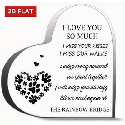 2D 1P ''Love You So Much'' Heart Acrylic Plaque with Paw Print Memorial Decor 4x4