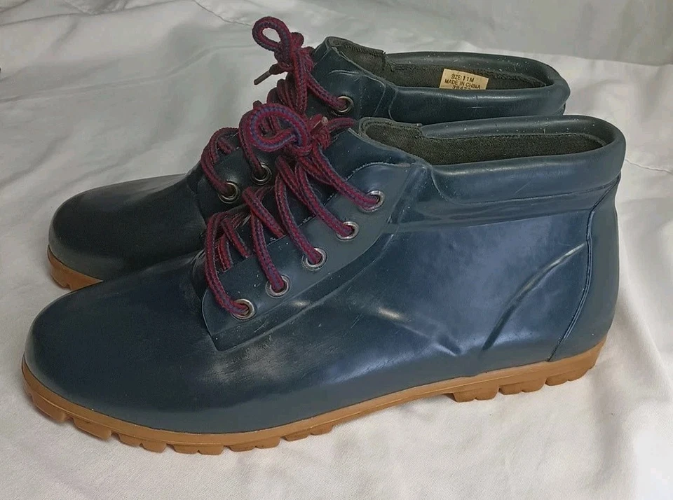 Botas de lluvia vintage Lands End Rubber Duck para mujer hasta el tobillo azul marino 11M tareas Foto 3 de 4