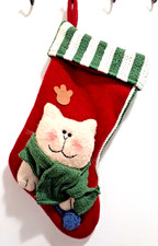 VTG. Knitted 3D Pet Cat Christmas Stocking 1990s W/Whiskers, Scarf, Ball of Yarn
