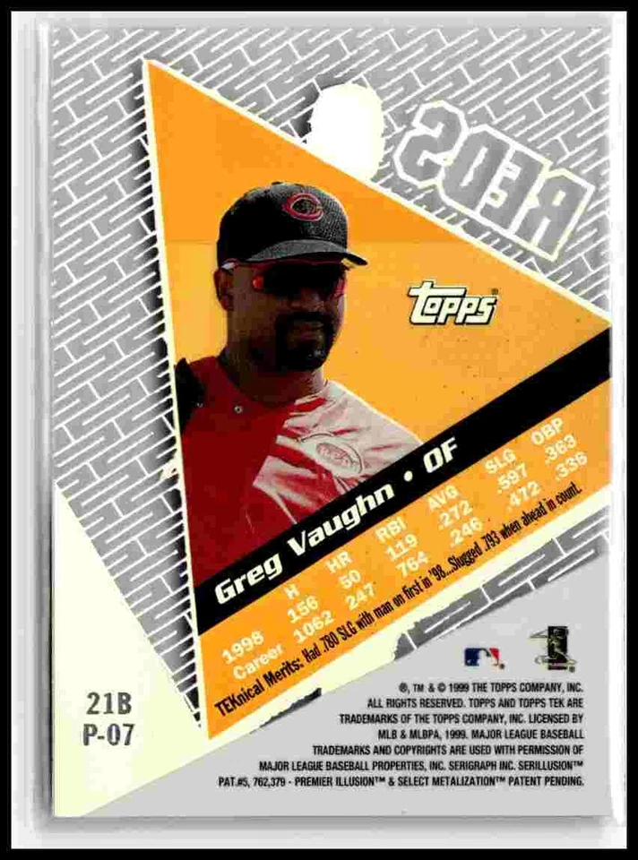 1999 Topps Tek #21B Greg Vaughn Pattern 07 - Image 2 of 2