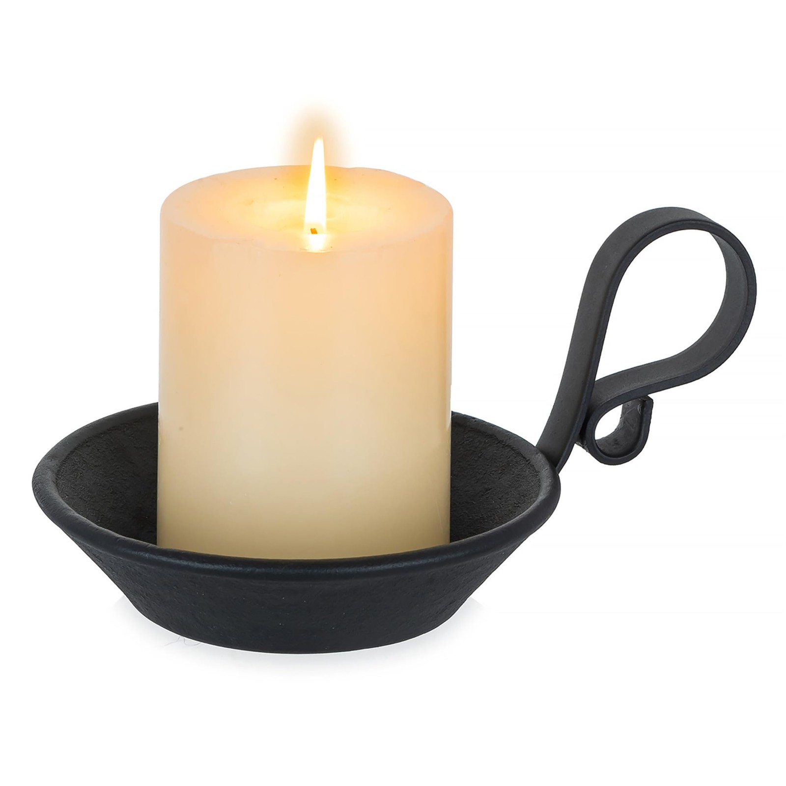 : Matte Black Pillar Candle Plate With Handle And Safe...
