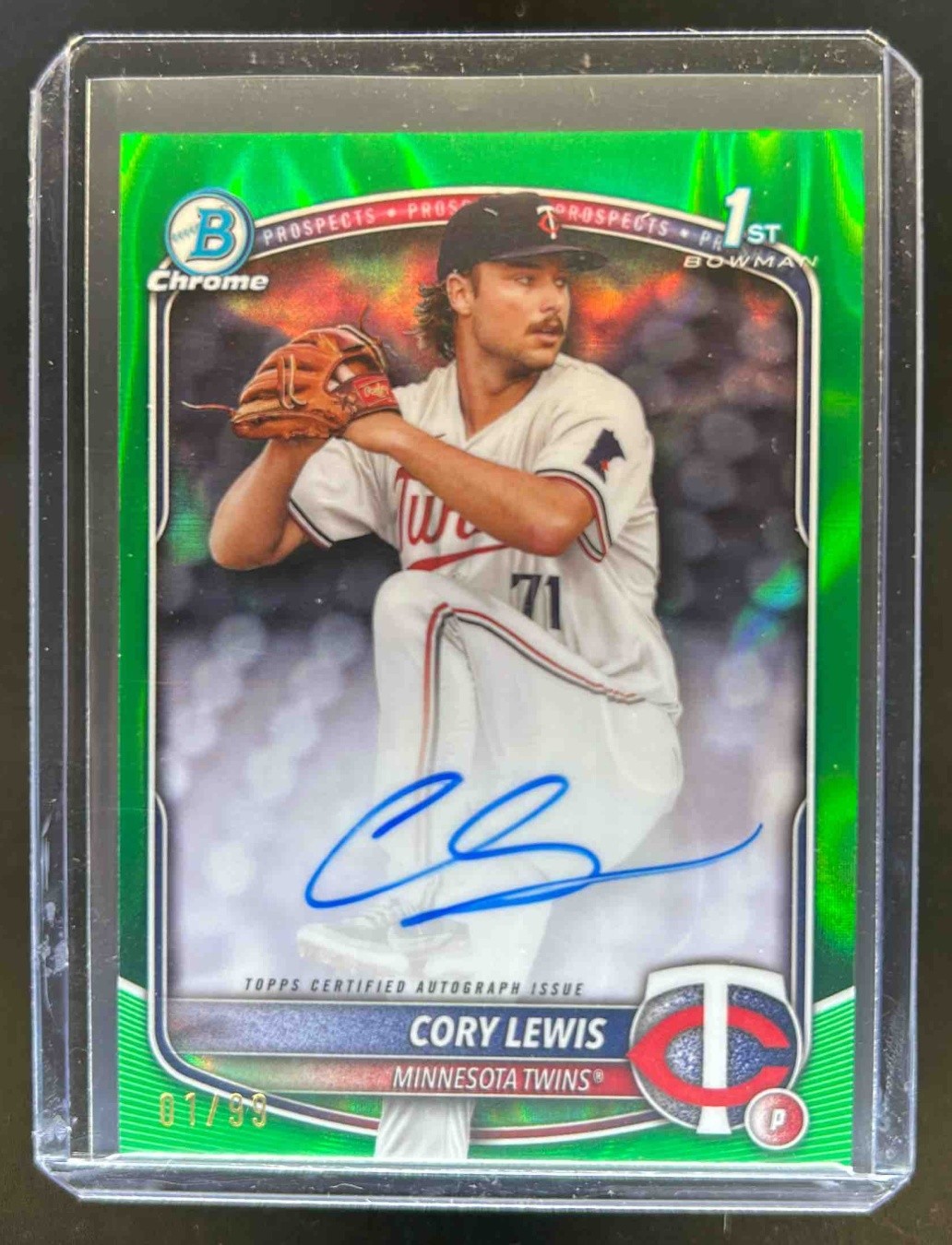 2025 Bowman Cory Lewis Chrome Auto Green Lava Refractor 1st #1/99 Twins