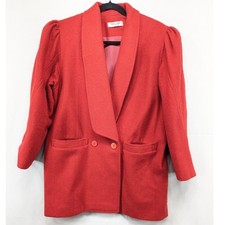Vintage Red Blazer Puff Shoulder Shawl Collar Double Breasted Pockets