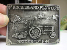 RARO de colección Heider D 9-16 hebilla de cinturón de tractor Rock Island Plow Co, estaño