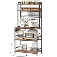 HOMCOM Mobile da Cucina con Stazione di Ricarica, 5 Ripiani e 10 Ganci Marrone