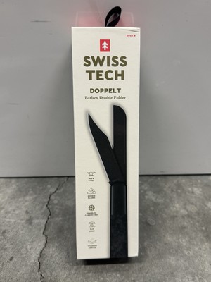 New Swiss Tech Knife Droppelt Black Carbon Fiber Handle Steel Double Folder