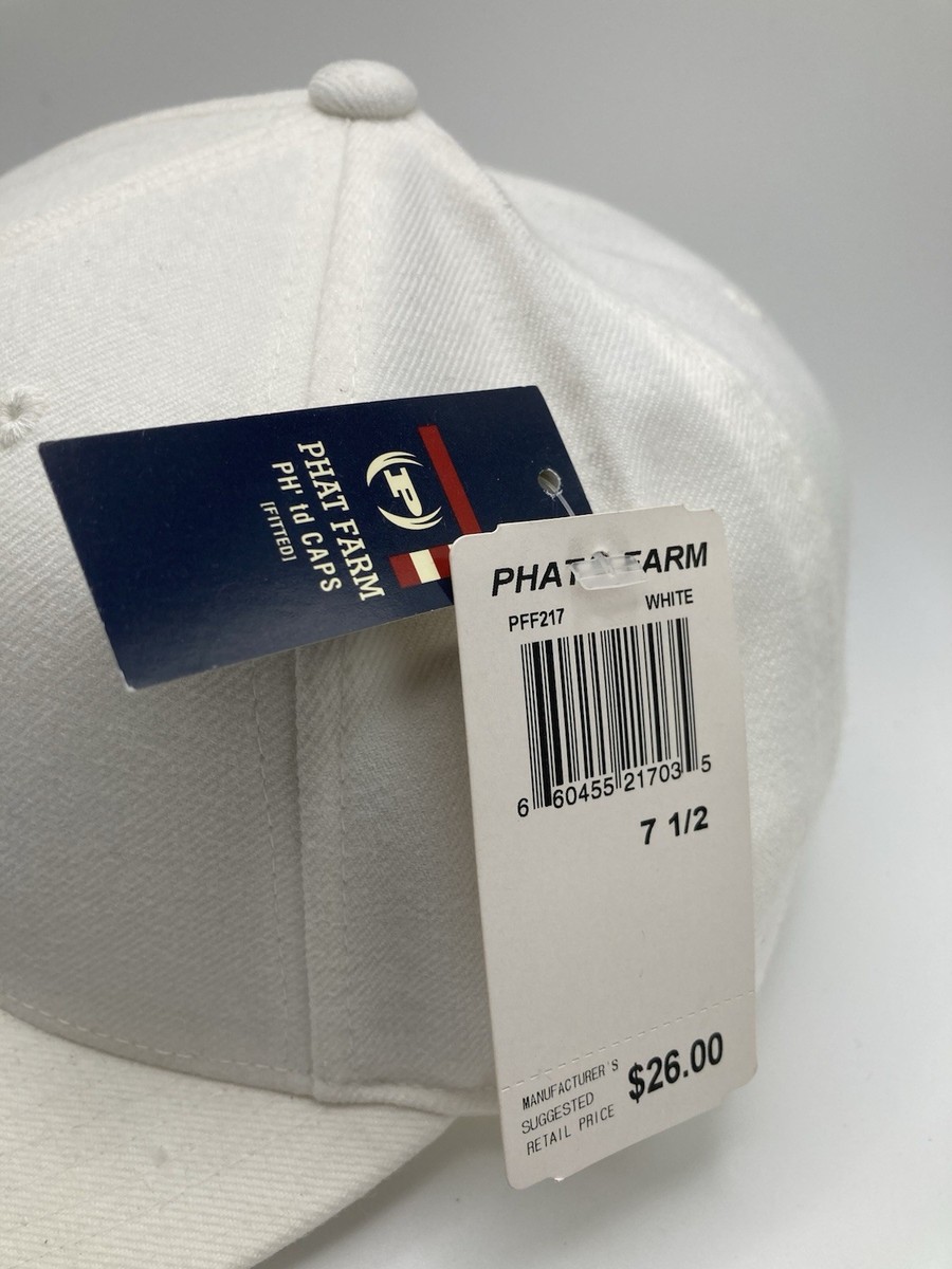 Phat Farm 7 1/2 Fitted Cap Vintage 90s Hip Hop NWT White On Phat Farm 7 1/2 Fitted Cap Vintage 90s Hip Hop NWT White On
