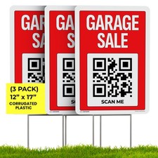 3 Pack Garage Sale Sign With Stakes, 12x17 Inch Plastic Double Sided Weather