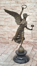 Winged Victory Athena Nike Paris Louvre 25" Bronze Marble Statue Sculpture Art