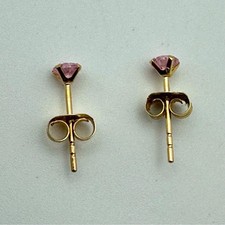 New 14K Gold Pink Cubic Zirconia Stud Earrings   Petite