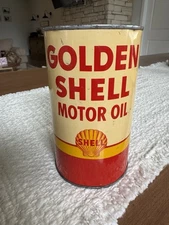Vintage Rare Golden Shell Oil Can Full