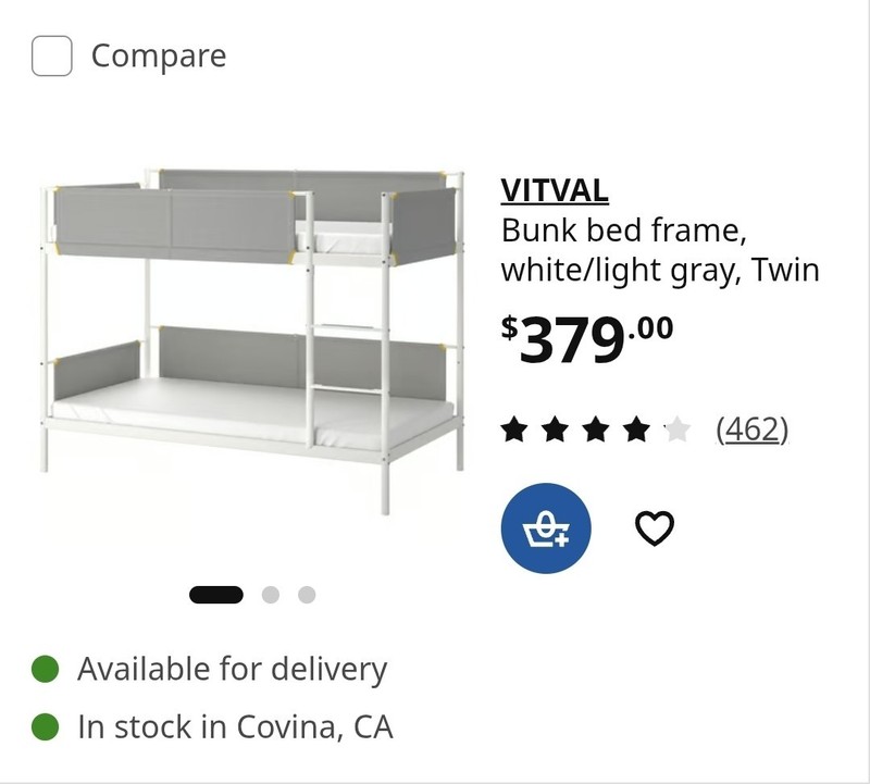 IKEA VITVAL Twin Bunk Bed Frame White/Gray Metal w/ Built-In Ladder