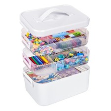 3-Tier Art Supply Storage Container, Stackable Craft Organizer with Dividers,...