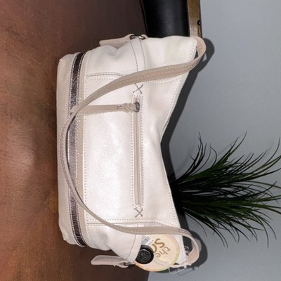 The Sak Ivory Medium Shoulder Bag Zip Top Detachable Beige Strap Silver HW