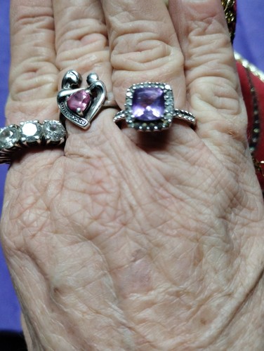 Sterling Silver Ring Purple Amethyst Color Stone & Clear Accents Sz 7 Marked - Picture 7 of 24
