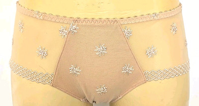NWT LOUISA BRACQ France Lace Embroidered Panty Chantilly Shorty XS Sand Beige