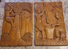 Vintage Original Hand Carved Wooden Sculptured Relief 3D Folk Art Signed