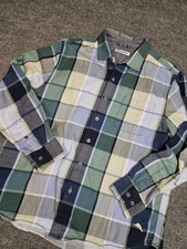 Tommy Bahama Shirt Mens XL Blue Plaid Button Up Flip Cuff Heavy Flannel Pockets