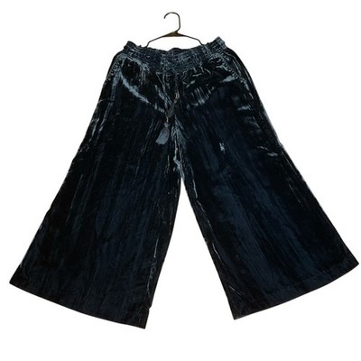 Hei Hei Anthropologie Small Crush velvet Deep teal Wide Leg Cropped Pants Boho