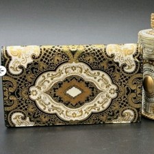 Vintage Italian Leather Purse Clutch Ornate Black Gold Gilt Embossed Florentine
