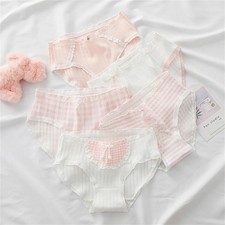Cotton Mid Rise Panties Women's Lace Briefs Bow Detail Soft Breathable 3 Pcs