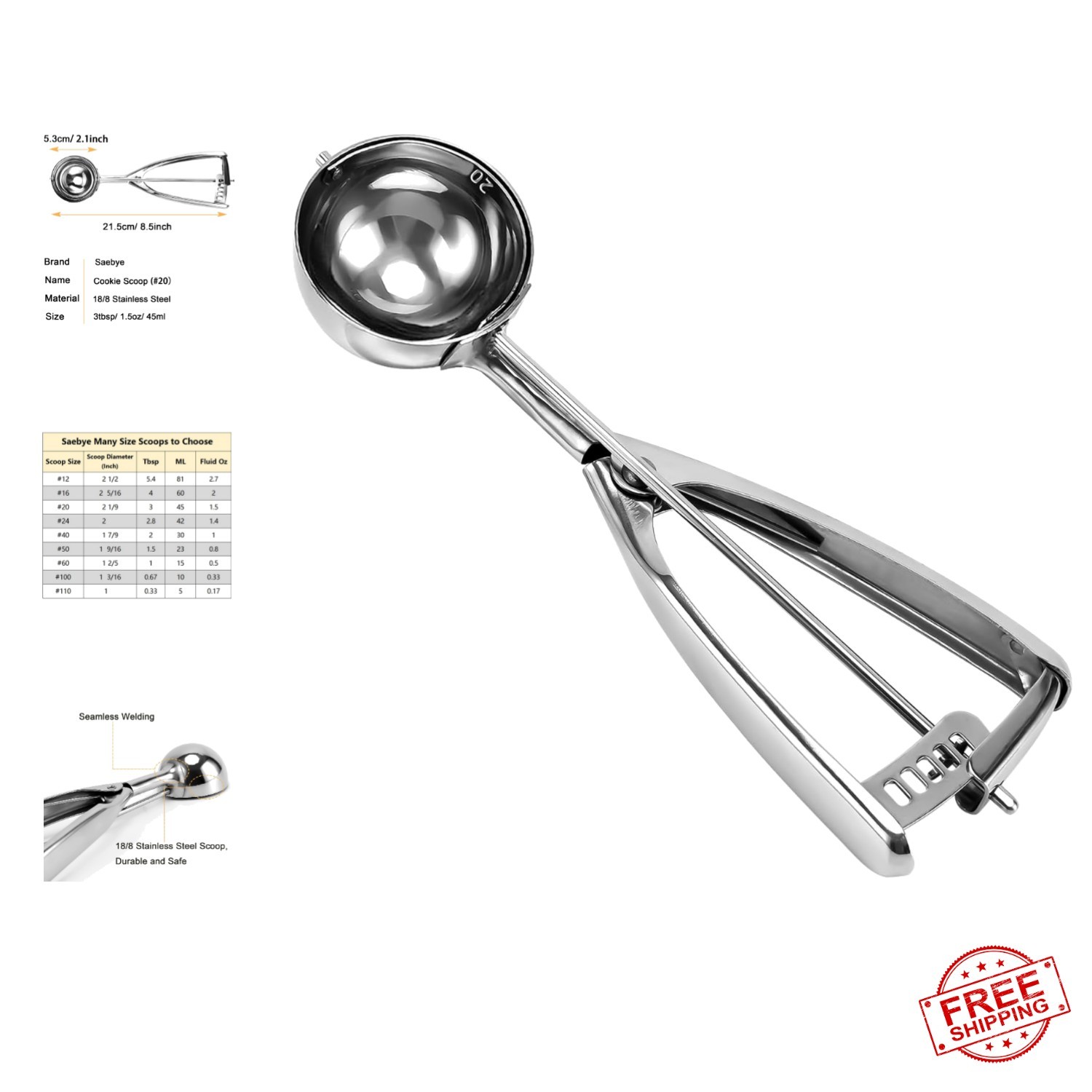 Large Cookie Scoop. 3 Tbsp Cookie Scoops for Baking, Cookie Dough Scoop, Cupc...