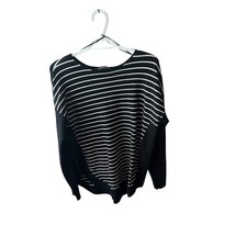 Charlie B Womens Black Striped Long Sleeve Knit Pullover Sweater