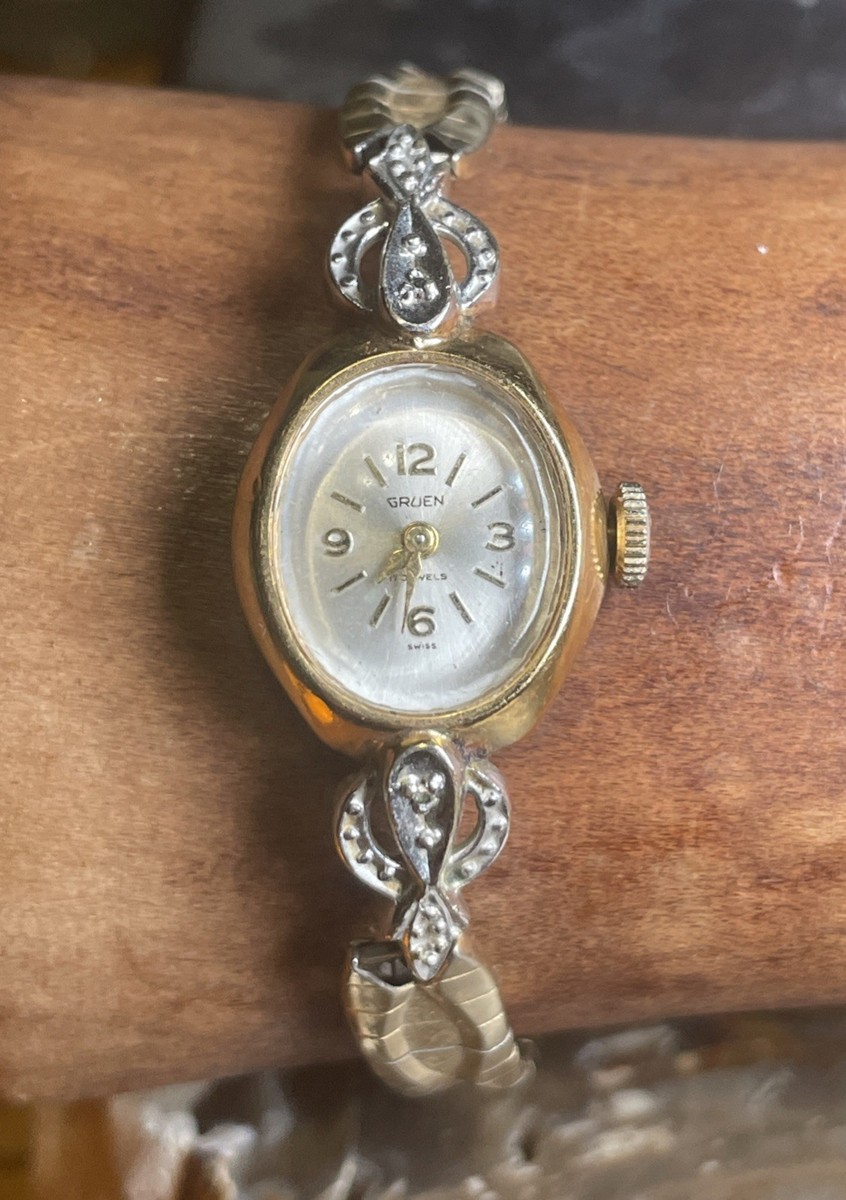 Vtg Gruen Watch Women 17mm 10k Rolled Gold Plated Oval Dial  display picture 3
