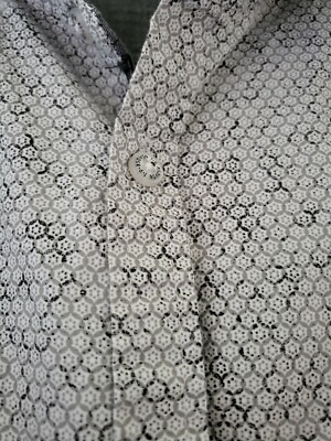 hexagon pattern dress shirt Button Down Shirt Men Hexagon Gradient Black White Contrast Long Sleeve Casual