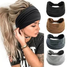 Boho Solid Color Wide Headbands Vintage Knot Elastic Turban Headwrap for Women