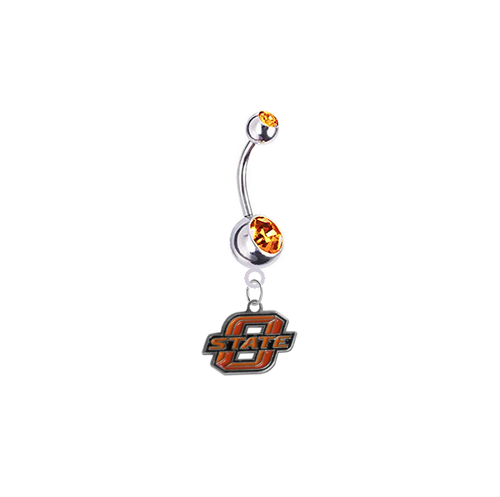Oklahoma State Cowboys Silver Belly Button Navel Ring - Customize Gem Color NEW - Picture 3 of 6
