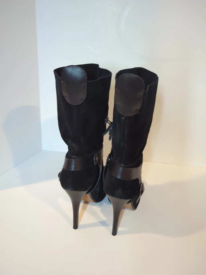 Botas de aguja modernas vintage de gamuza negra, para mujer talla 8,5, "Lily" Foto 3 de 4