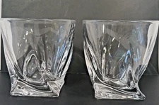 Mikasa Crystal "Motion" Twist Base Double Old Fashion Glasses - Set of 2 Barware